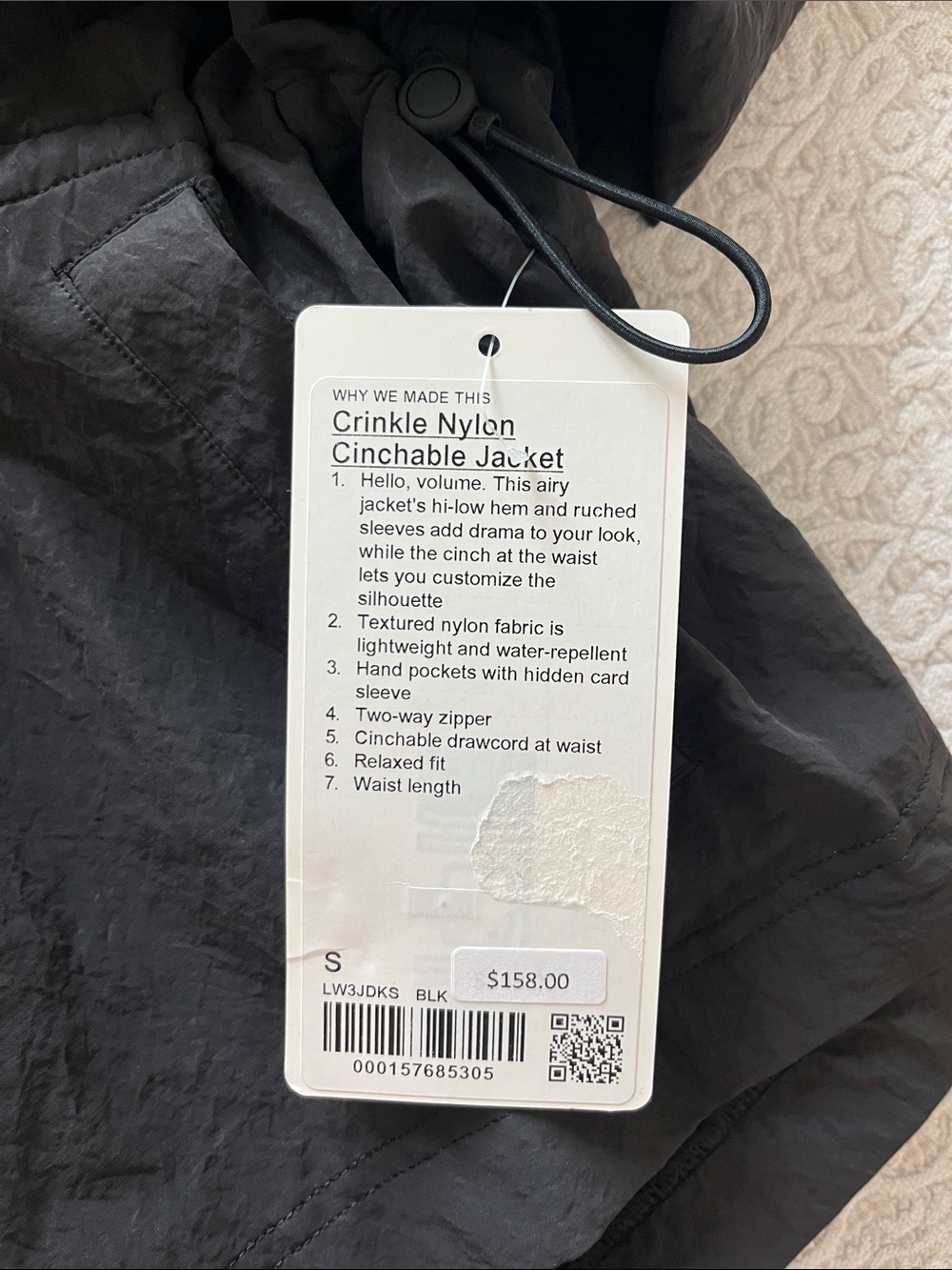 Lululemon Crinkle Nylon Cinchable Jacket Black Size Small NWT - Picture 3 of 8